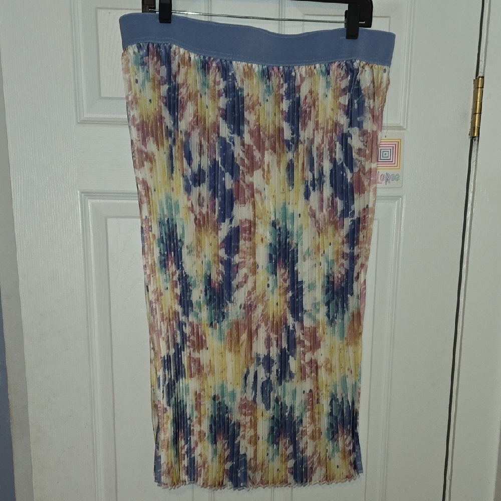 LuLaRoe Blue Multicolor Pleated Midi Skirt